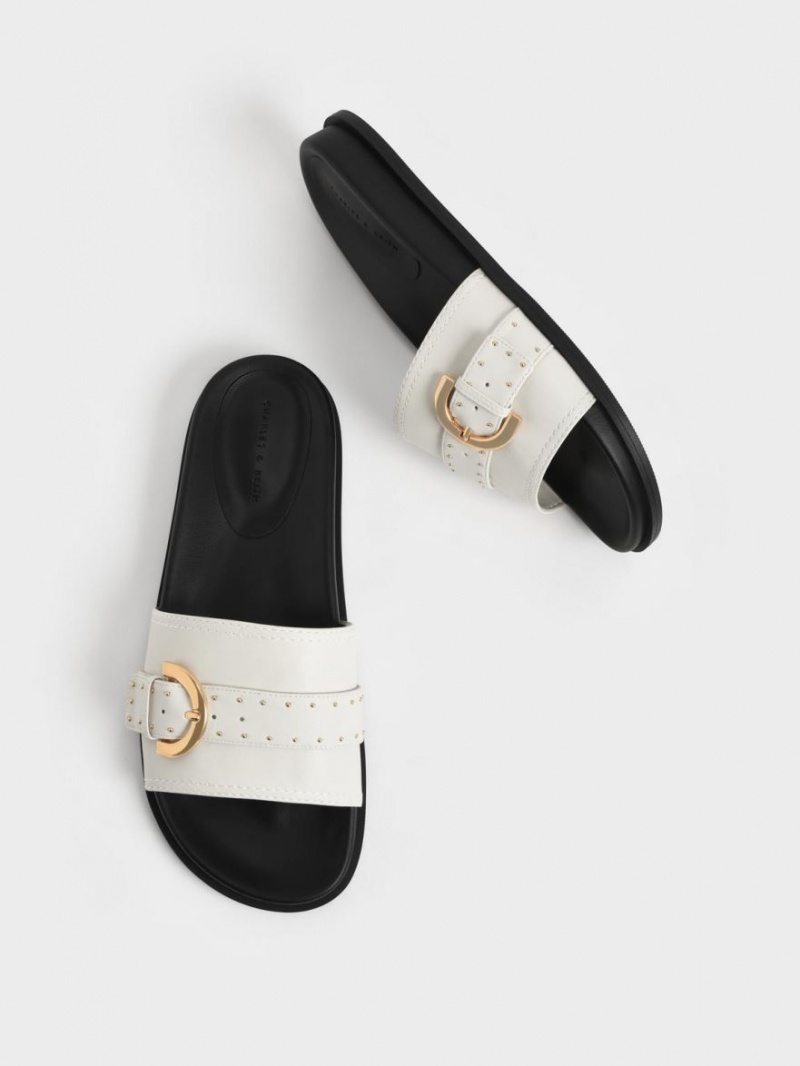 Σανδάλια Slide Charles And Keith Studded πόρπης ασπρα | 96751-VEKU