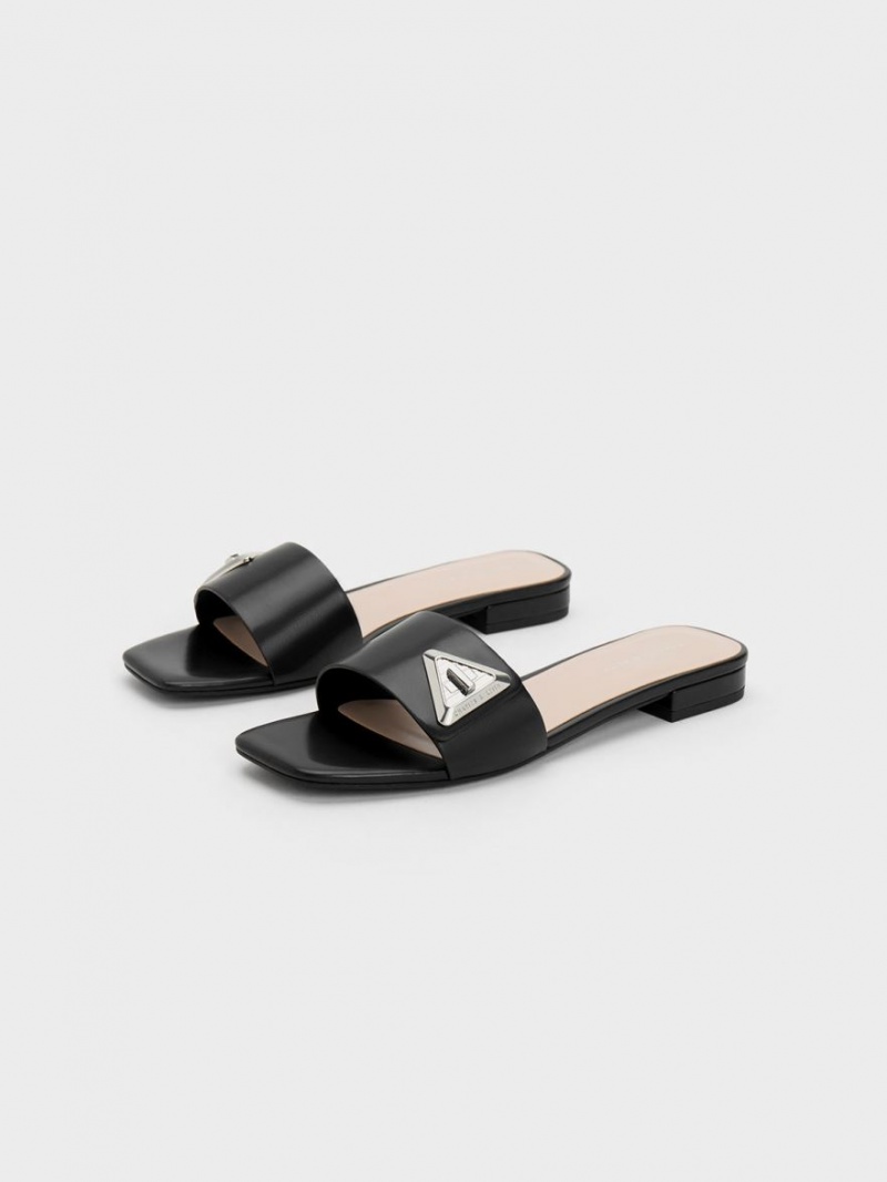 Σανδάλια Slide Charles And Keith Trice Metallic Accent μαυρα | 78291-VLKU