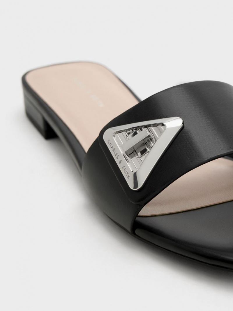 Σανδάλια Slide Charles And Keith Trice Metallic Accent μαυρα | 78291-VLKU