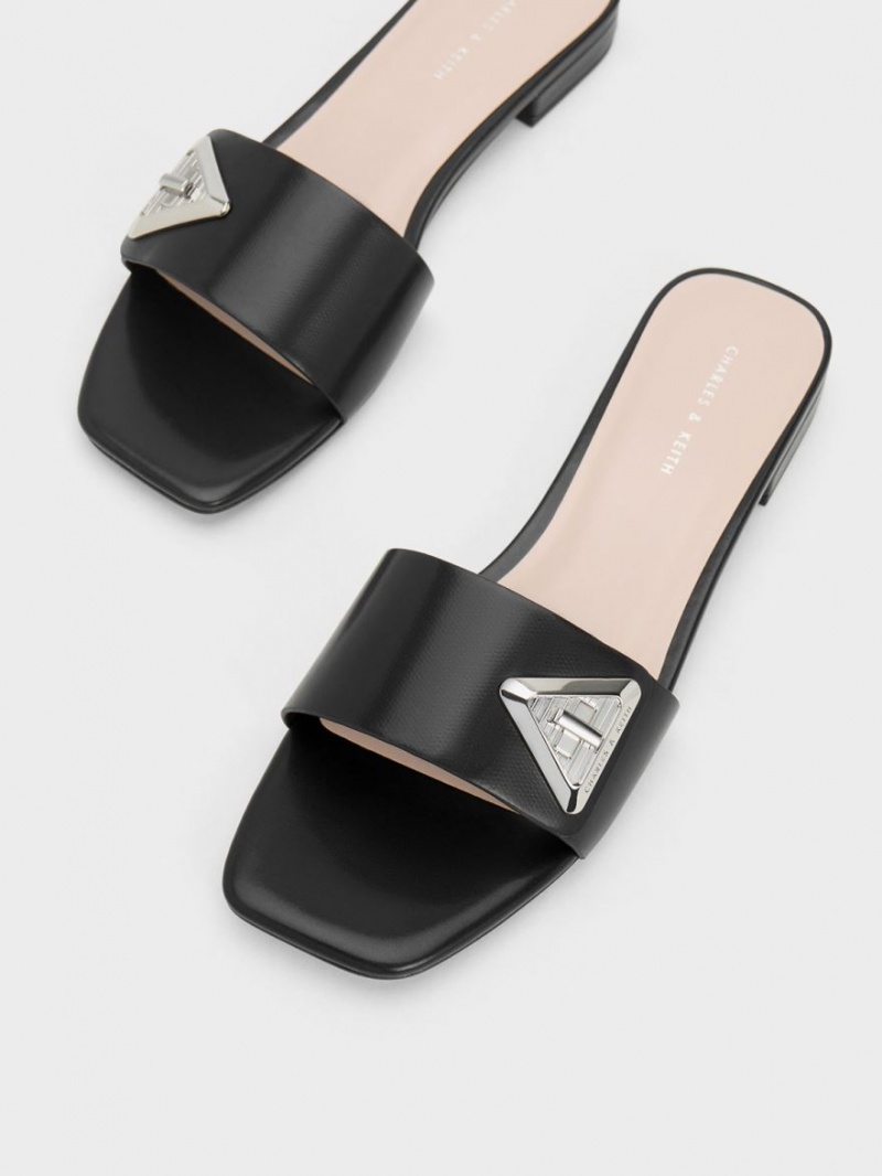 Σανδάλια Slide Charles And Keith Trice Metallic Accent μαυρα | 78291-VLKU