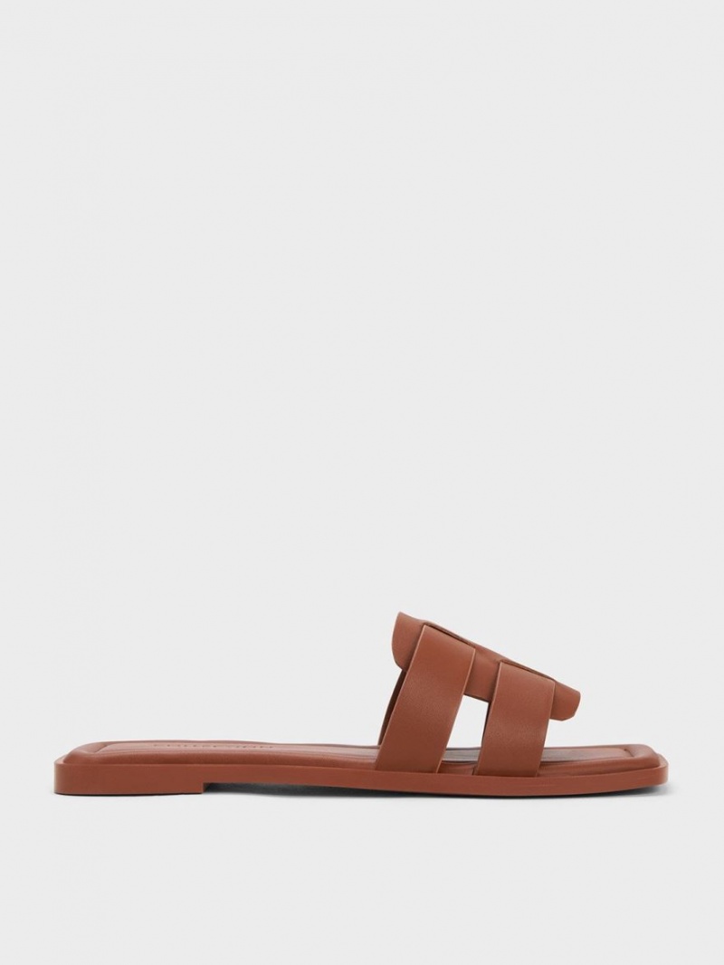 Σανδάλια Slide Charles And Keith Trichelle Interwoven δερματινα σκούρο καφε | 84905-OXRU
