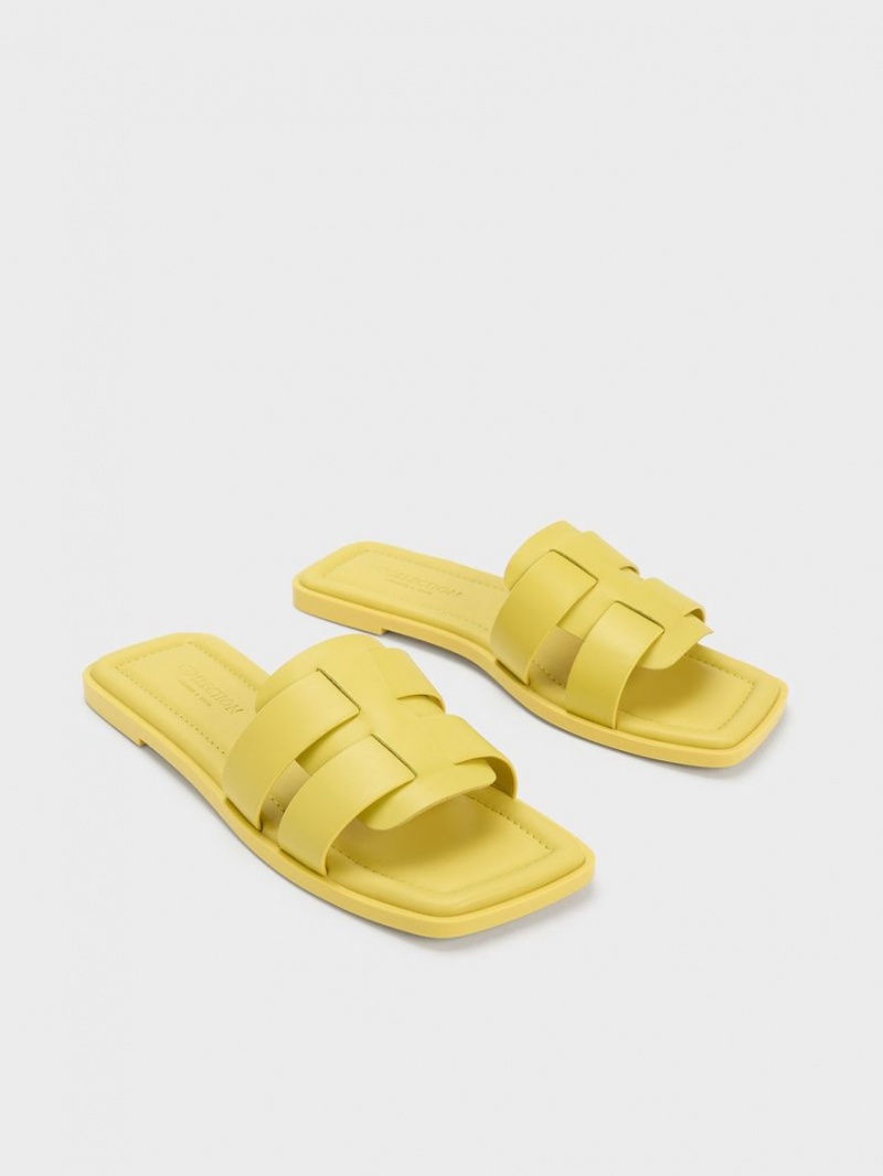 Σανδάλια Slide Charles And Keith Trichelle Interwoven δερματινα κίτρινα | 82415-YFLR