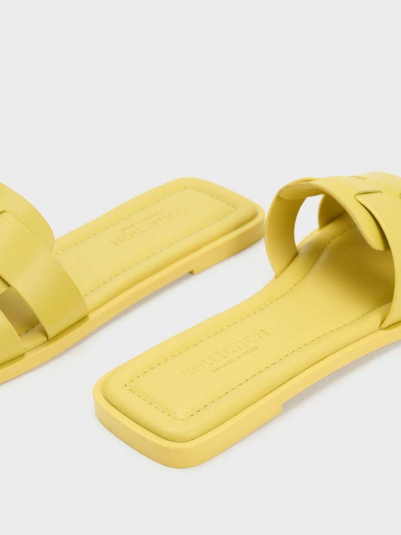 Σανδάλια Slide Charles And Keith Trichelle Interwoven δερματινα κίτρινα | 82415-YFLR