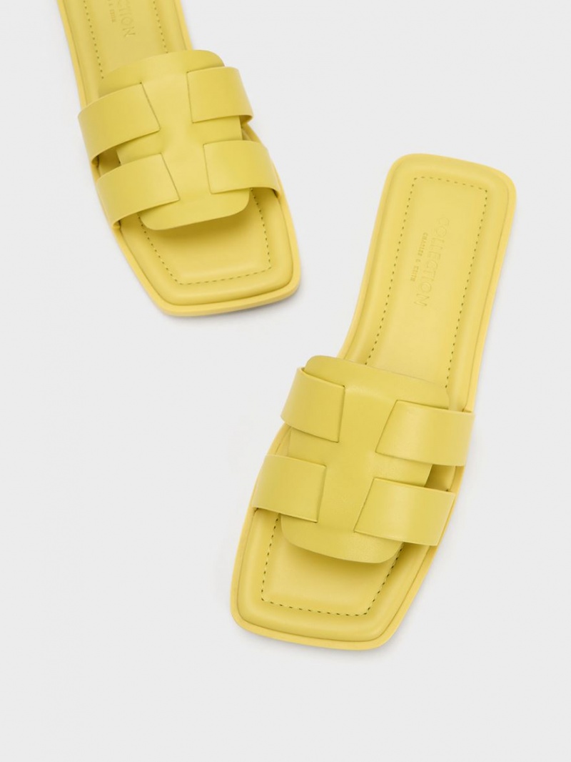 Σανδάλια Slide Charles And Keith Trichelle Interwoven δερματινα κίτρινα | 82415-YFLR