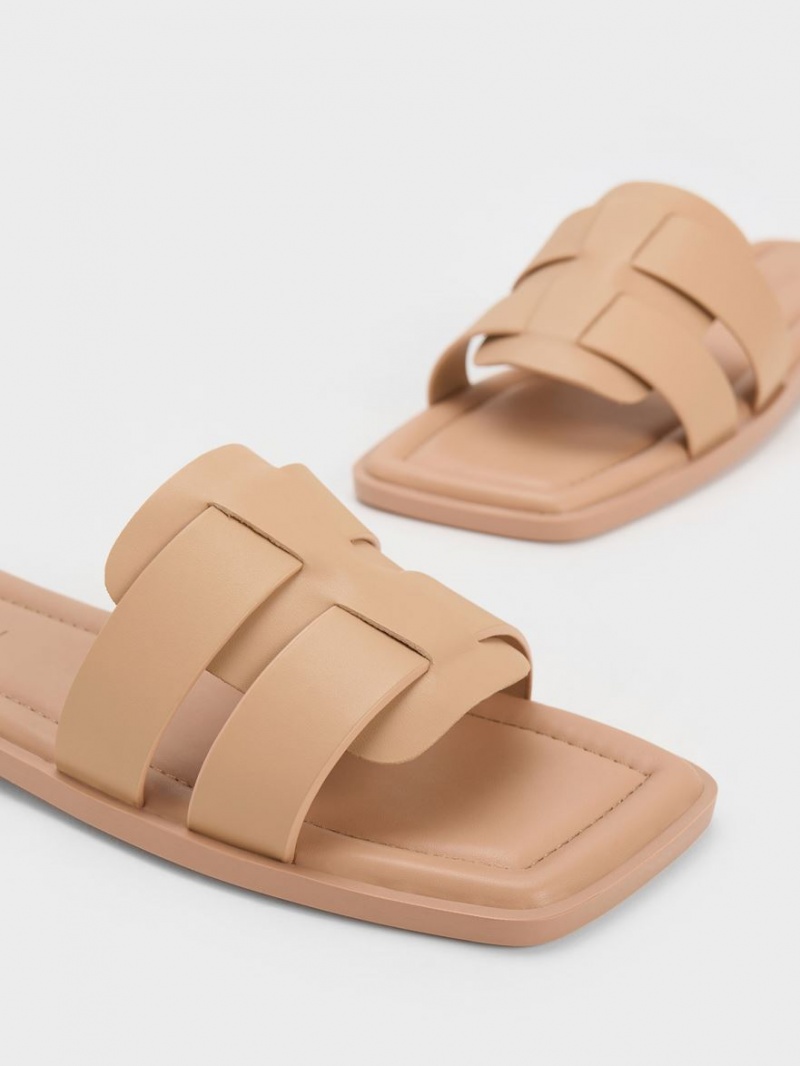 Σανδάλια Slide Charles And Keith Trichelle Interwoven δερματινα Μπεζ | 48956-YEVD