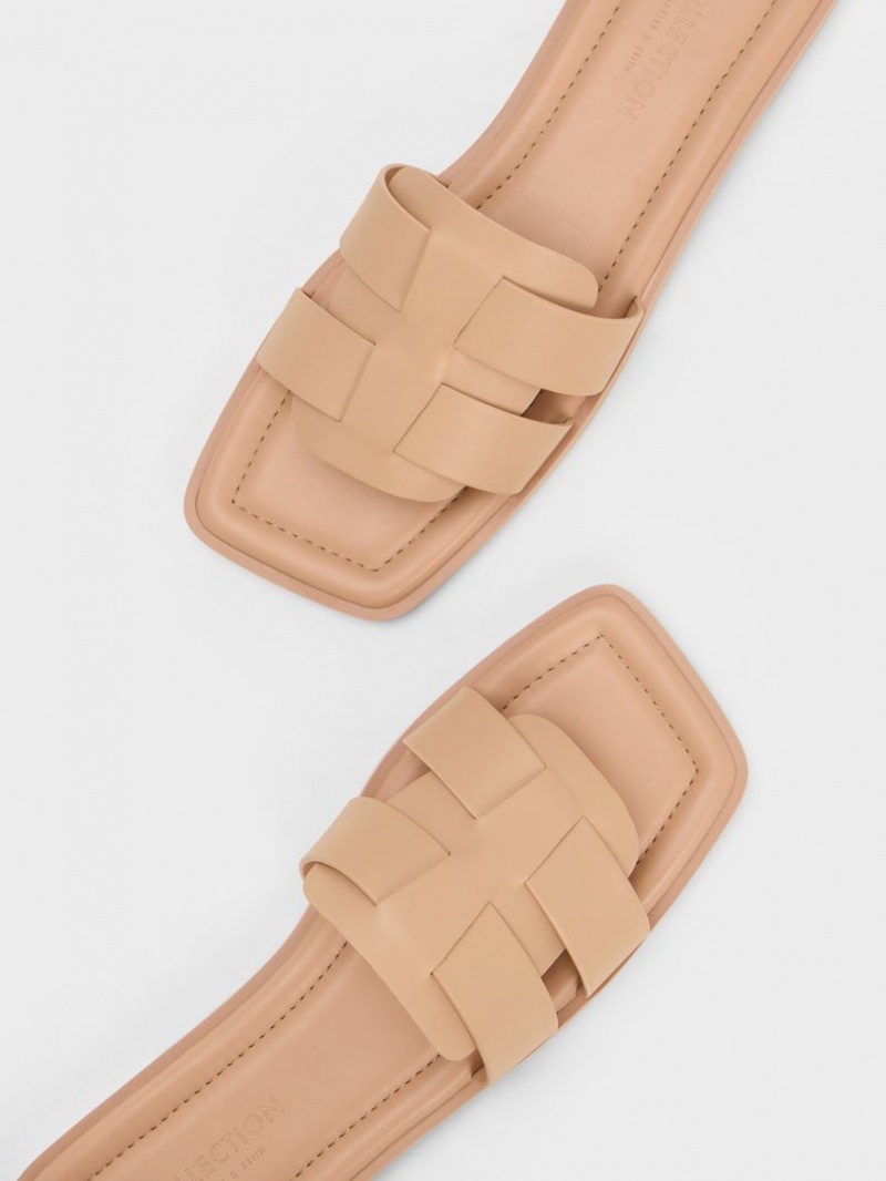 Σανδάλια Slide Charles And Keith Trichelle Interwoven δερματινα Μπεζ | 48956-YEVD