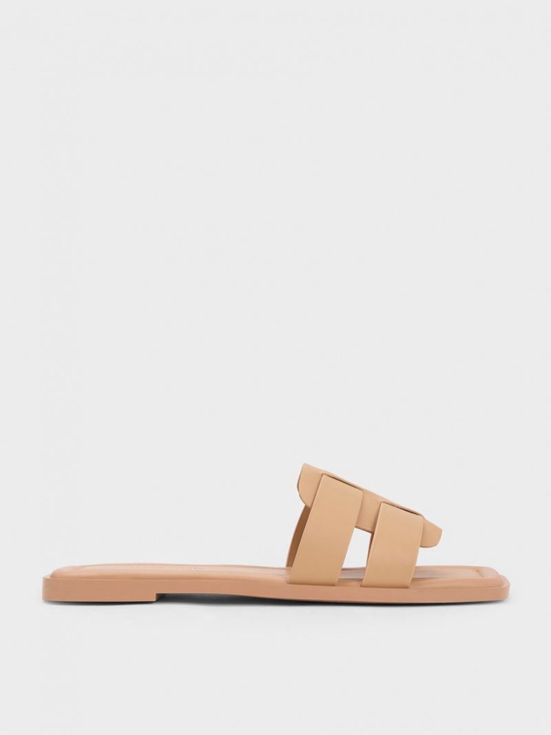 Σανδάλια Slide Charles And Keith Trichelle Interwoven δερματινα Μπεζ | 48956-YEVD