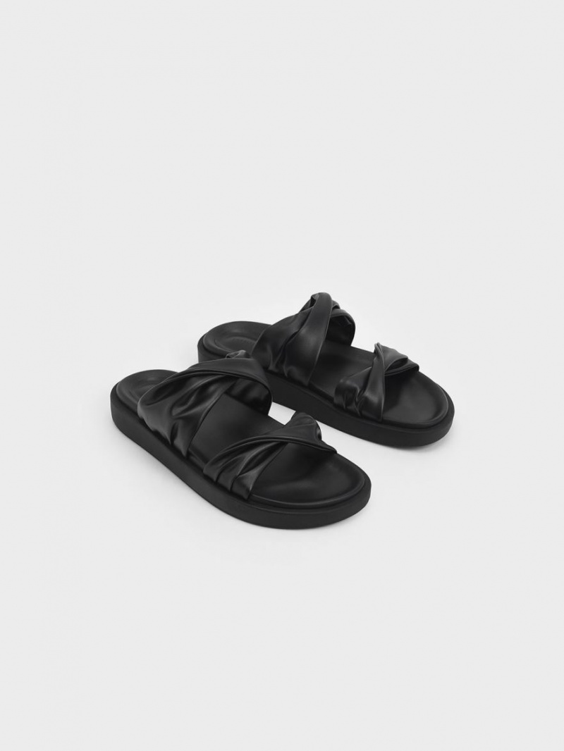 Σανδάλια Slide Charles And Keith Twist λουρακια Με Επένδυση μαυρα | 15463-KPXA