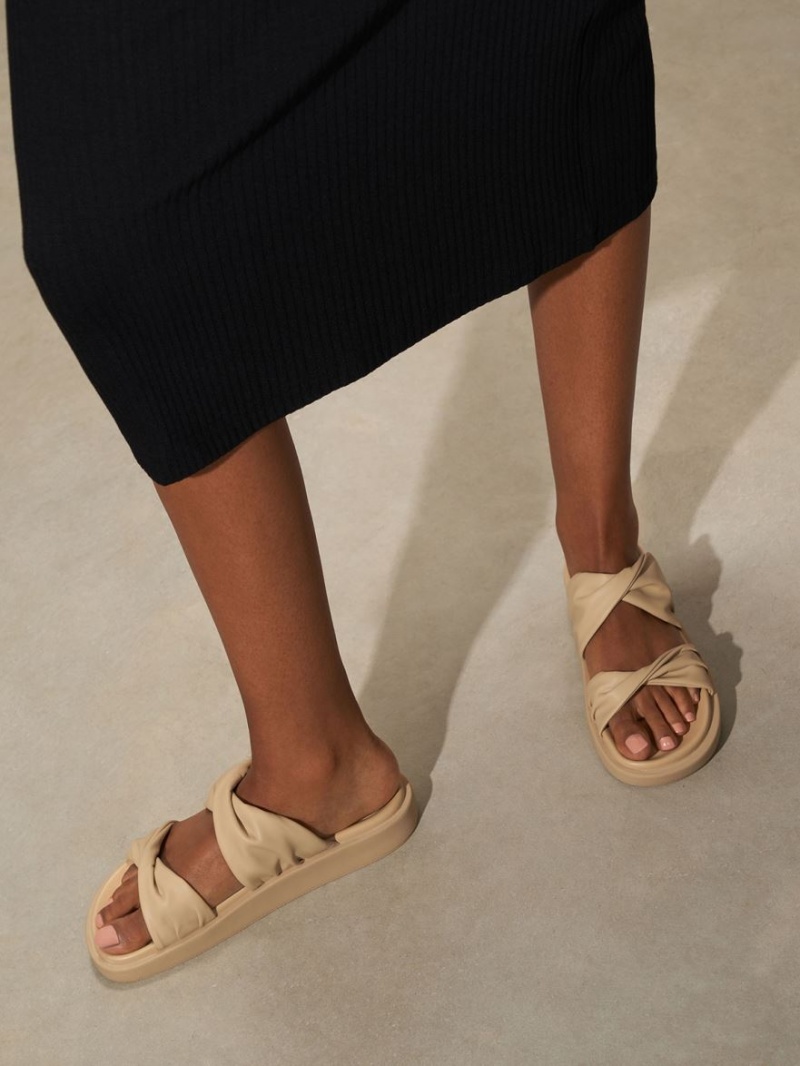 Σανδάλια Slide Charles And Keith Twist λουρακια Με Επένδυση Μπεζ | 90654-SYLF