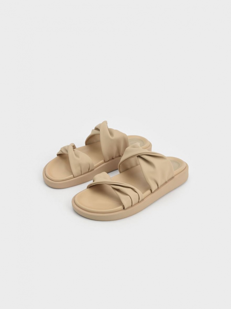 Σανδάλια Slide Charles And Keith Twist λουρακια Με Επένδυση Μπεζ | 90654-SYLF