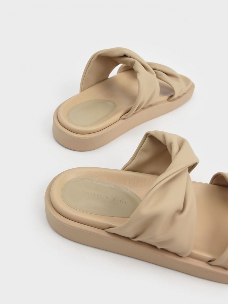Σανδάλια Slide Charles And Keith Twist λουρακια Με Επένδυση Μπεζ | 90654-SYLF