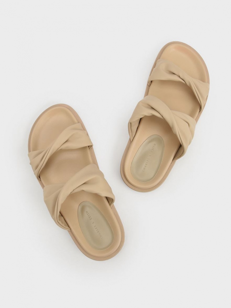 Σανδάλια Slide Charles And Keith Twist λουρακια Με Επένδυση Μπεζ | 90654-SYLF