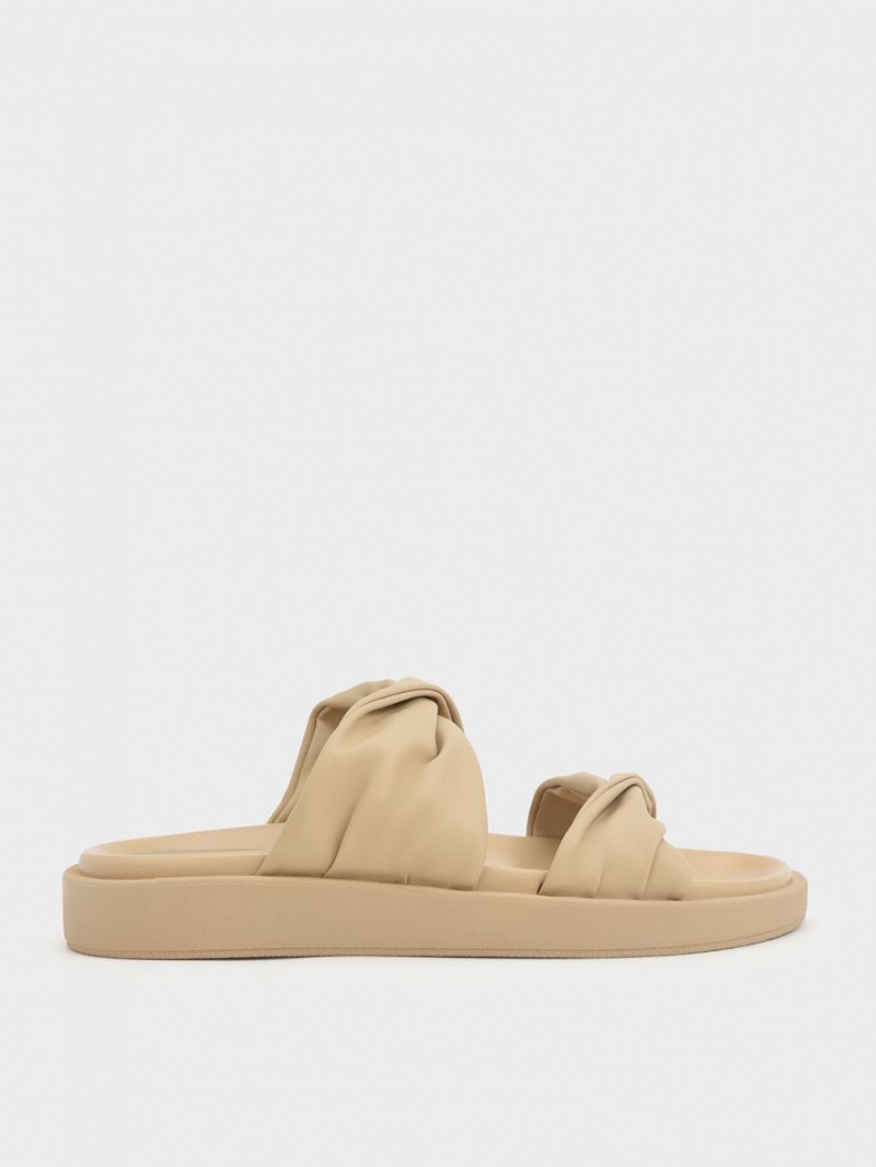 Σανδάλια Slide Charles And Keith Twist λουρακια Με Επένδυση Μπεζ | 90654-SYLF