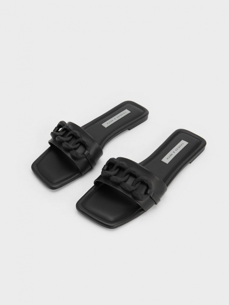 Σανδάλια Slide Charles And Keith Χοντρός Chain-Link μαυρα | 17462-NPOB