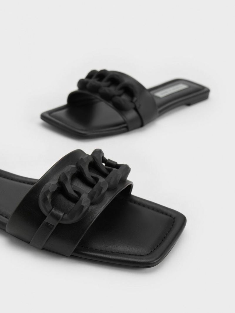Σανδάλια Slide Charles And Keith Χοντρός Chain-Link μαυρα | 17462-NPOB
