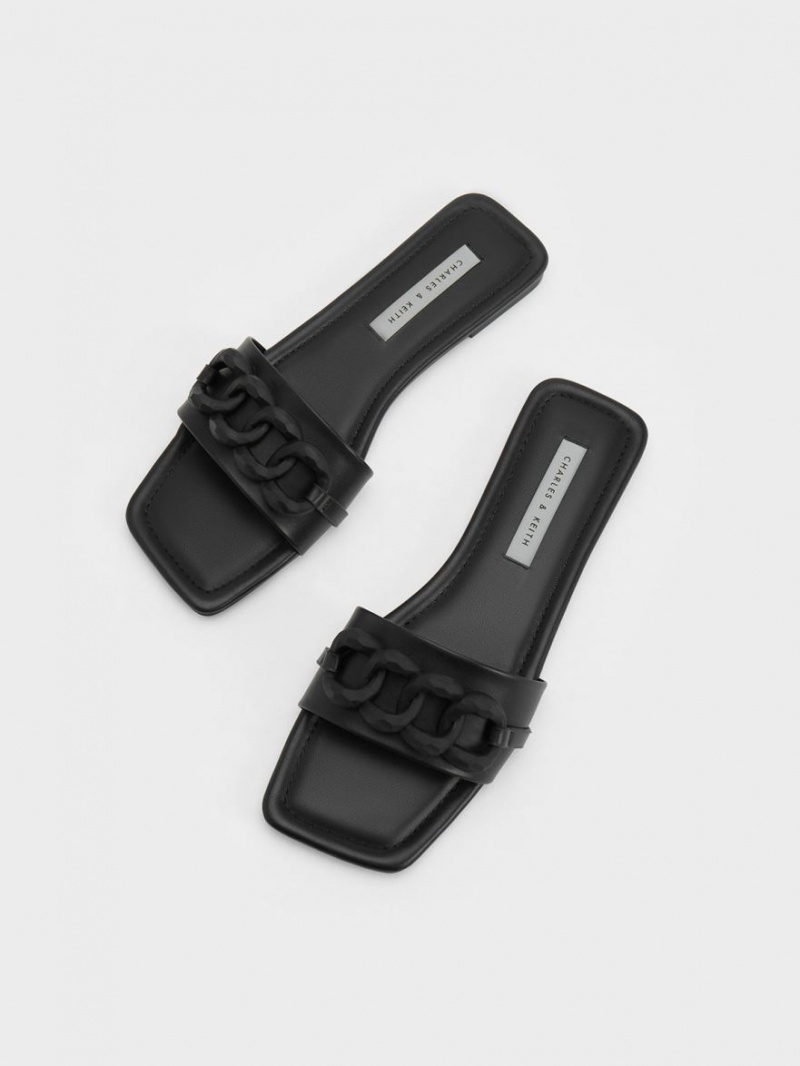 Σανδάλια Slide Charles And Keith Χοντρός Chain-Link μαυρα | 17462-NPOB