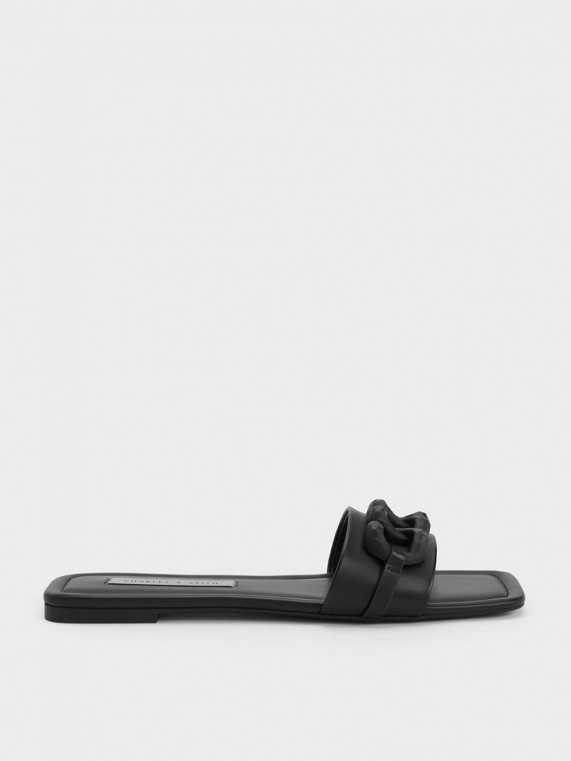Σανδάλια Slide Charles And Keith Χοντρός Chain-Link μαυρα | 17462-NPOB