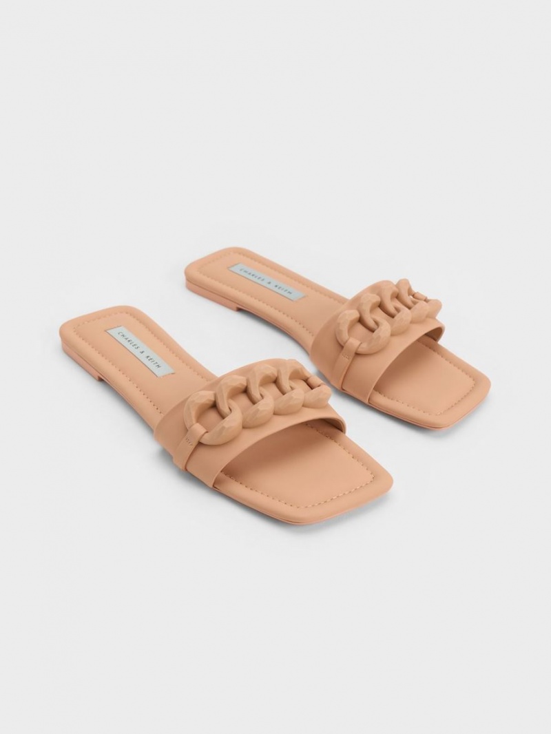 Σανδάλια Slide Charles And Keith Χοντρός Chain-Link καφε | 60948-TCDL