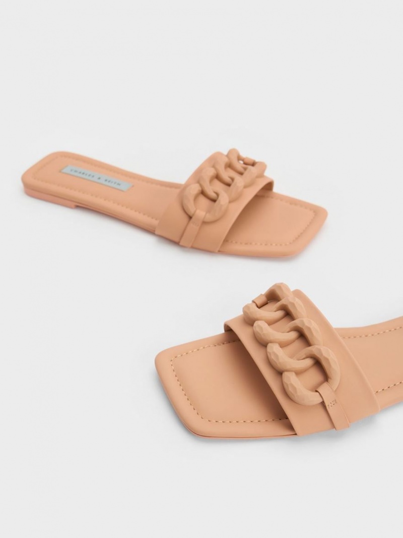 Σανδάλια Slide Charles And Keith Χοντρός Chain-Link καφε | 60948-TCDL
