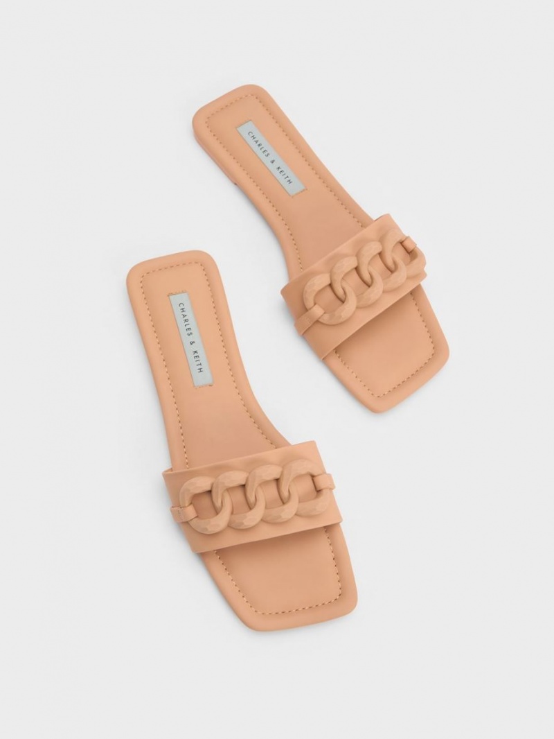 Σανδάλια Slide Charles And Keith Χοντρός Chain-Link καφε | 60948-TCDL