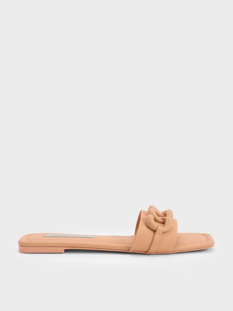 Σανδάλια Slide Charles And Keith Χοντρός Chain-Link καφε | 60948-TCDL