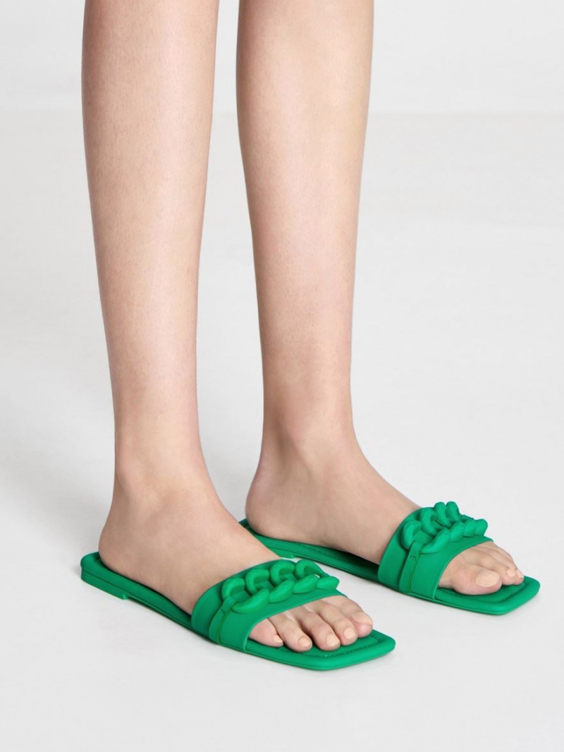 Σανδάλια Slide Charles And Keith Χοντρός Chain-Link πρασινο | 67204-RAGL
