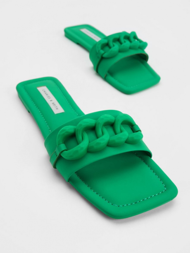 Σανδάλια Slide Charles And Keith Χοντρός Chain-Link πρασινο | 67204-RAGL