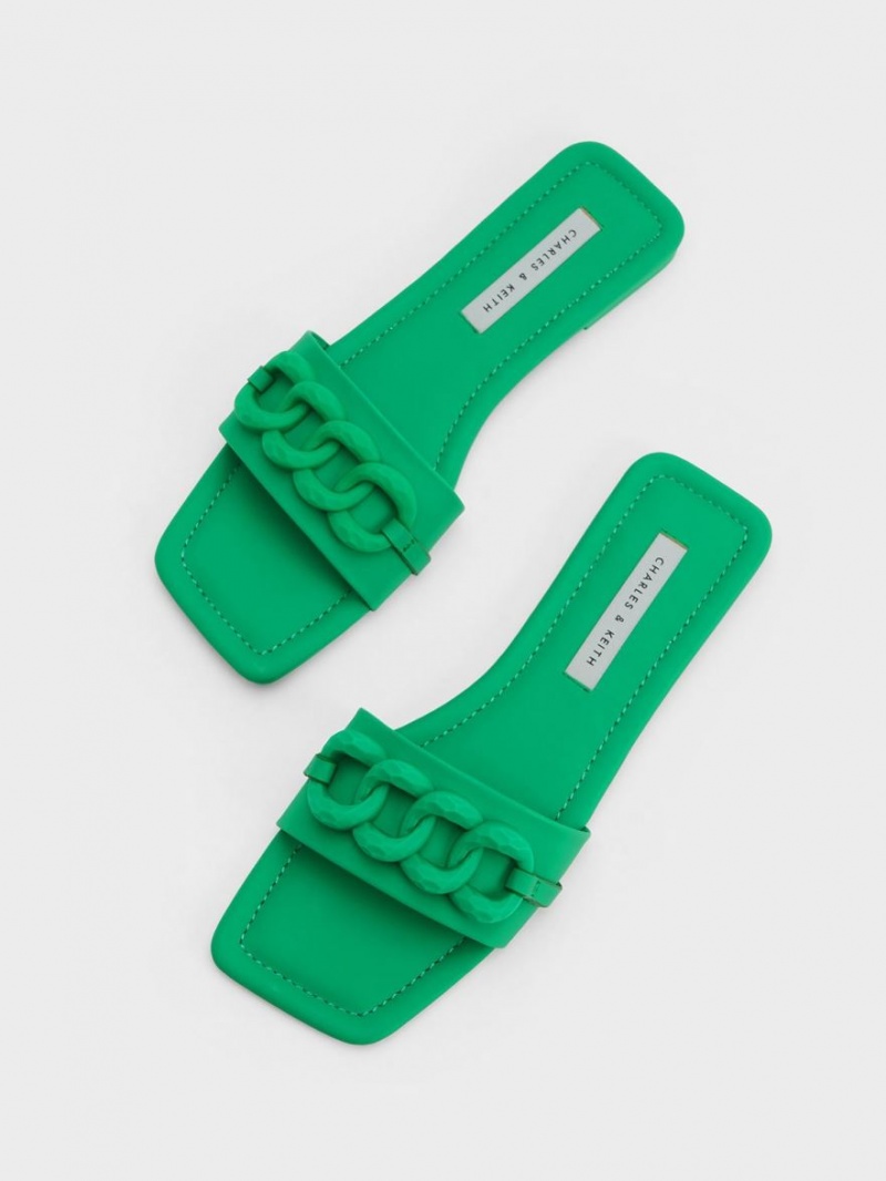 Σανδάλια Slide Charles And Keith Χοντρός Chain-Link πρασινο | 67204-RAGL