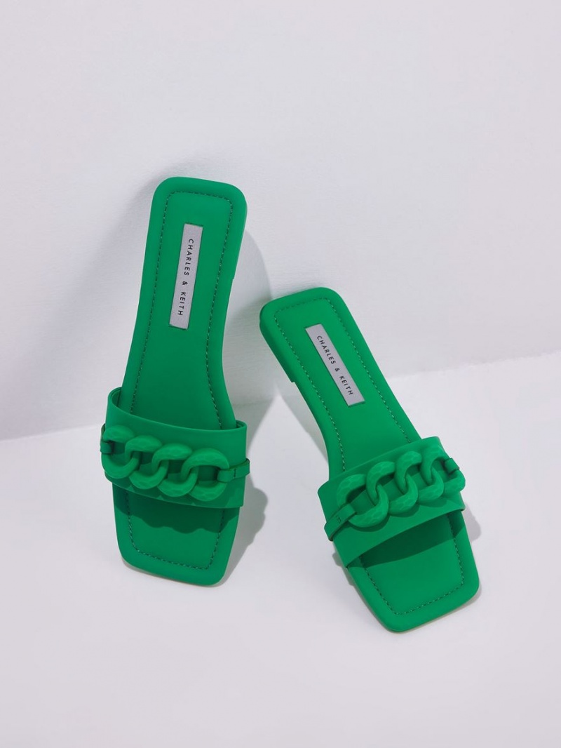 Σανδάλια Slide Charles And Keith Χοντρός Chain-Link πρασινο | 67204-RAGL