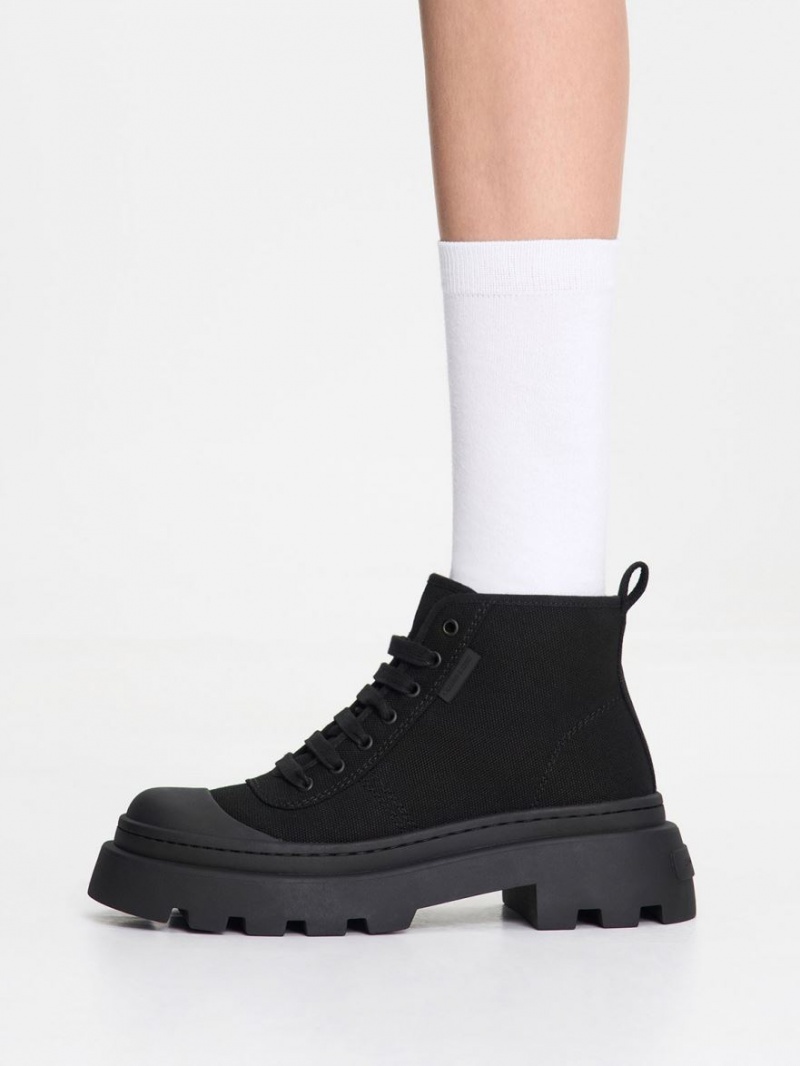 Ψηλα Sneakers Charles And Keith καμβα μαυρα | 54127-ROUG