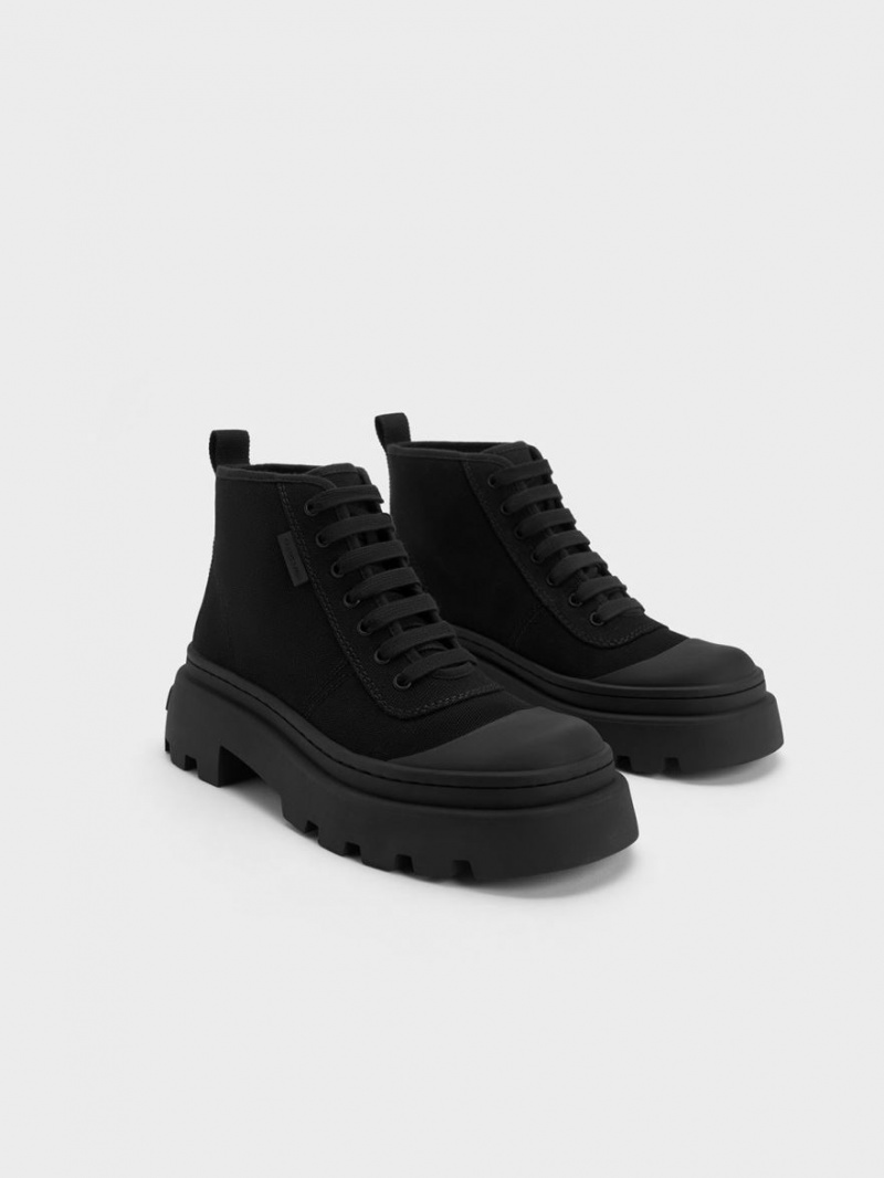 Ψηλα Sneakers Charles And Keith καμβα μαυρα | 54127-ROUG