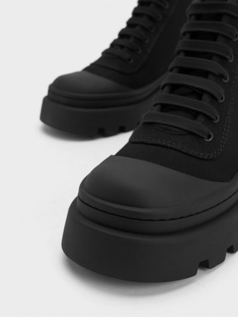 Ψηλα Sneakers Charles And Keith καμβα μαυρα | 54127-ROUG