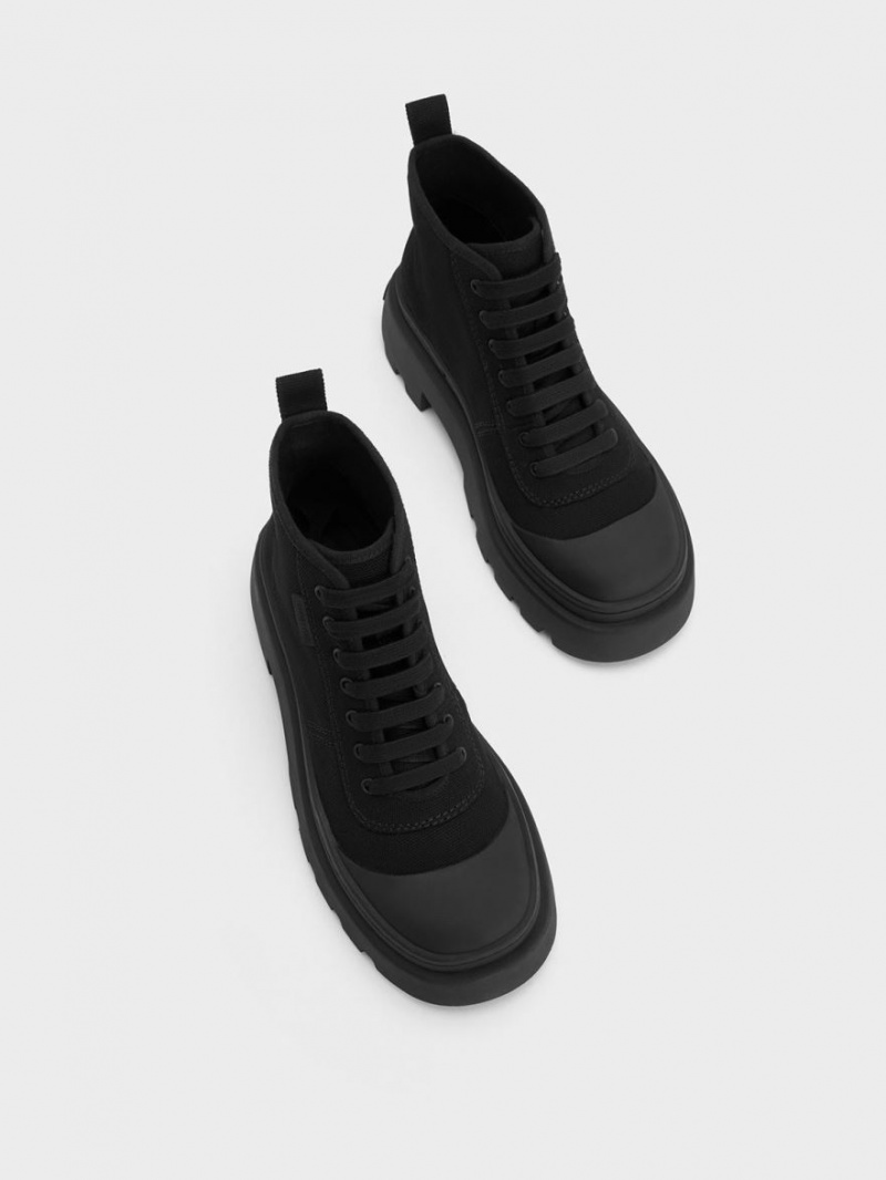 Ψηλα Sneakers Charles And Keith καμβα μαυρα | 54127-ROUG