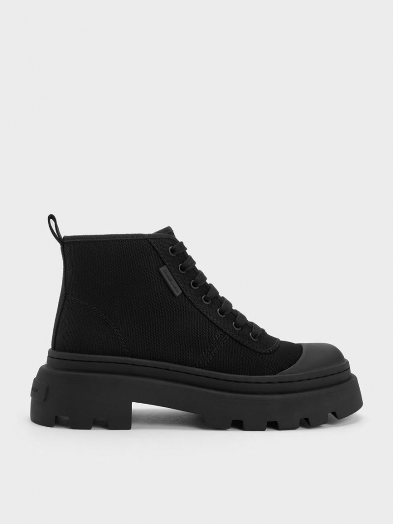 Ψηλα Sneakers Charles And Keith καμβα μαυρα | 54127-ROUG