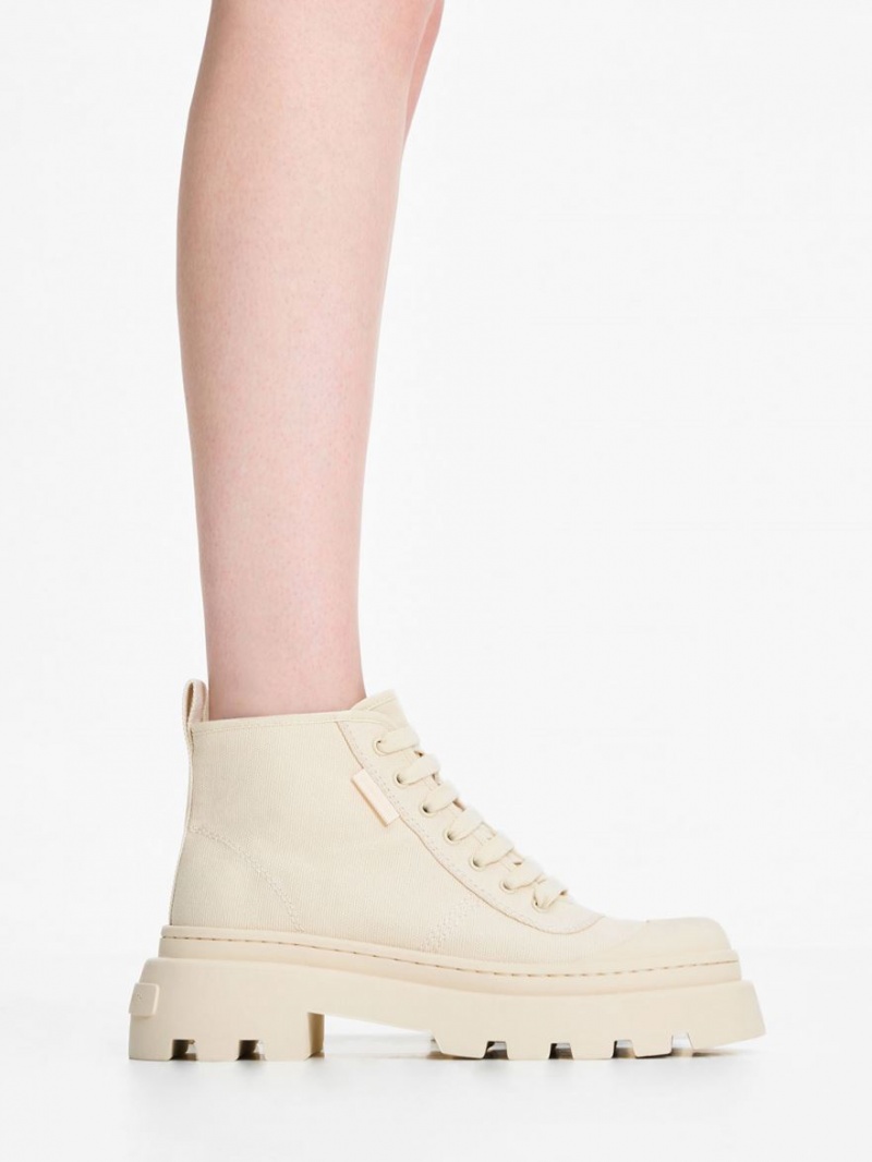 Ψηλα Sneakers Charles And Keith καμβα Μπεζ | 65289-DASF