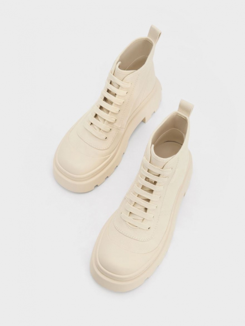 Ψηλα Sneakers Charles And Keith καμβα Μπεζ | 65289-DASF