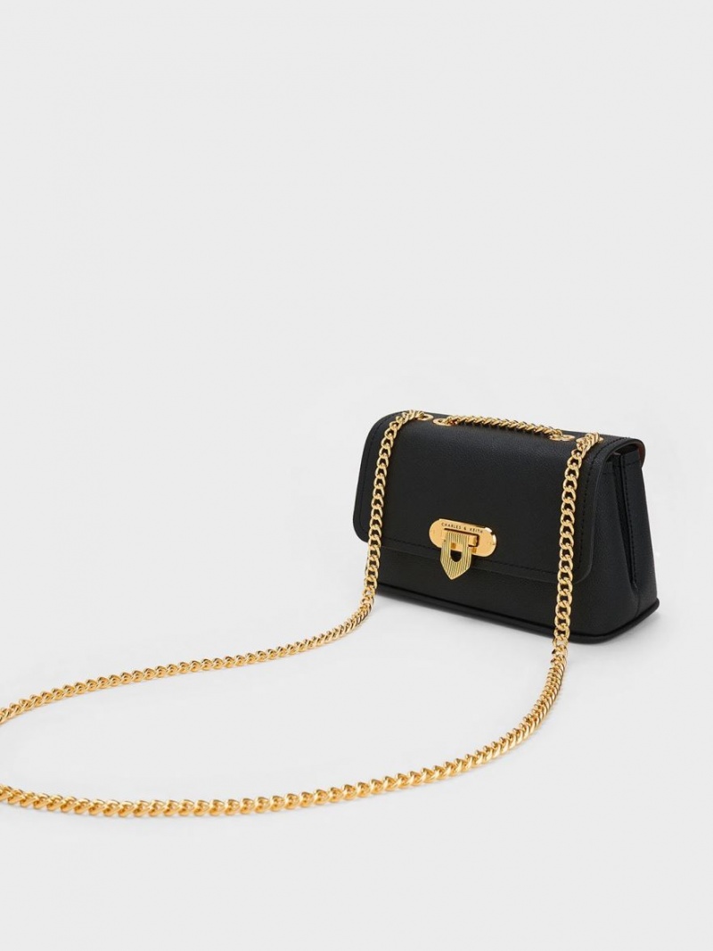 τσάντεσ ώμου Charles And Keith Alcott Push-Lock Chain μαυρα | 28954-AJHZ