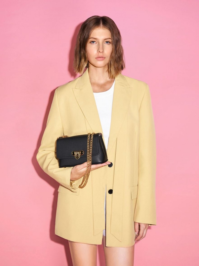 τσάντεσ ώμου Charles And Keith Alcott Push-Lock Chain μαυρα | 28954-AJHZ