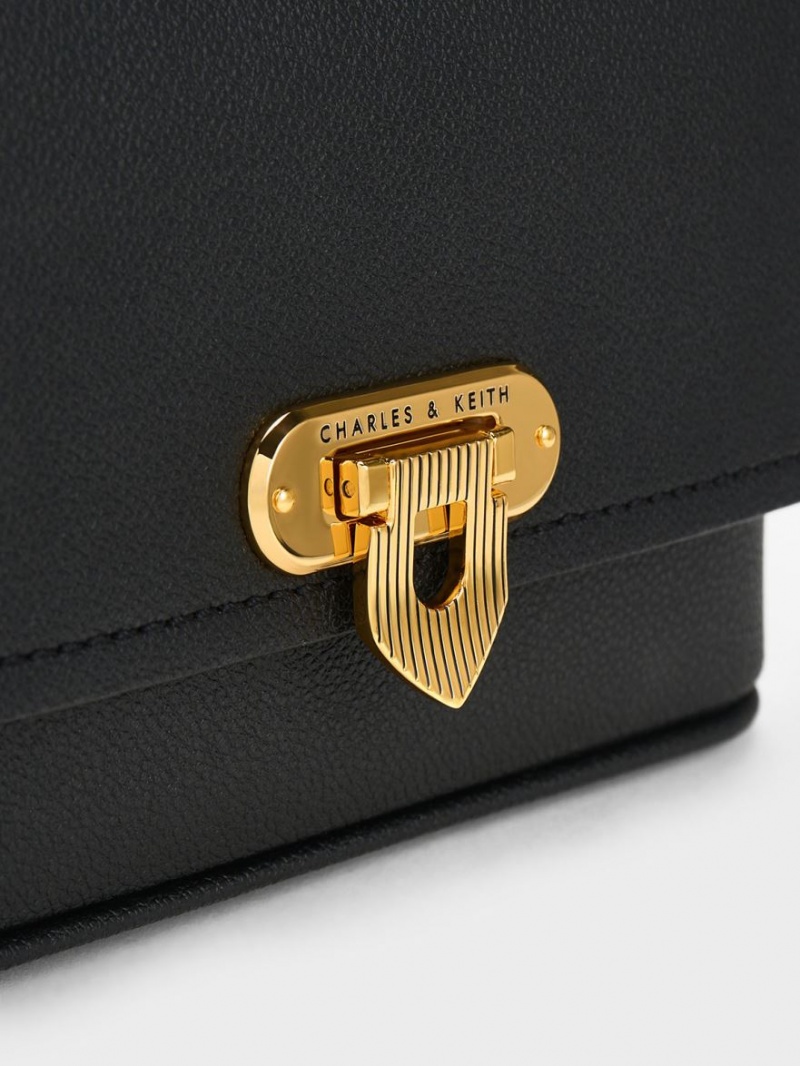 τσάντεσ ώμου Charles And Keith Alcott Push-Lock Chain μαυρα | 28954-AJHZ