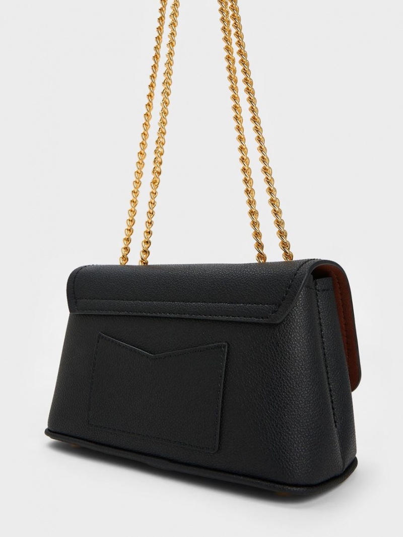 τσάντεσ ώμου Charles And Keith Alcott Push-Lock Chain μαυρα | 28954-AJHZ