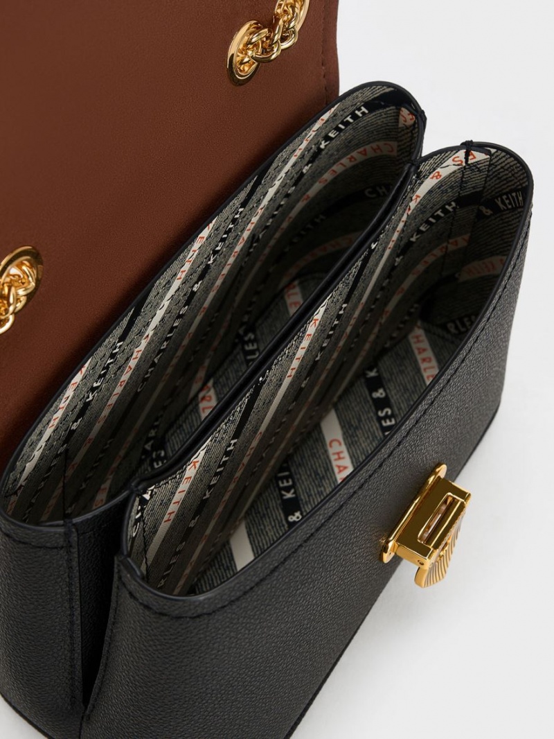 τσάντεσ ώμου Charles And Keith Alcott Push-Lock Chain μαυρα | 28954-AJHZ