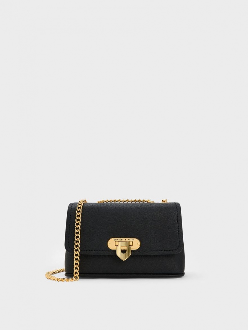 τσάντεσ ώμου Charles And Keith Alcott Push-Lock Chain μαυρα | 28954-AJHZ