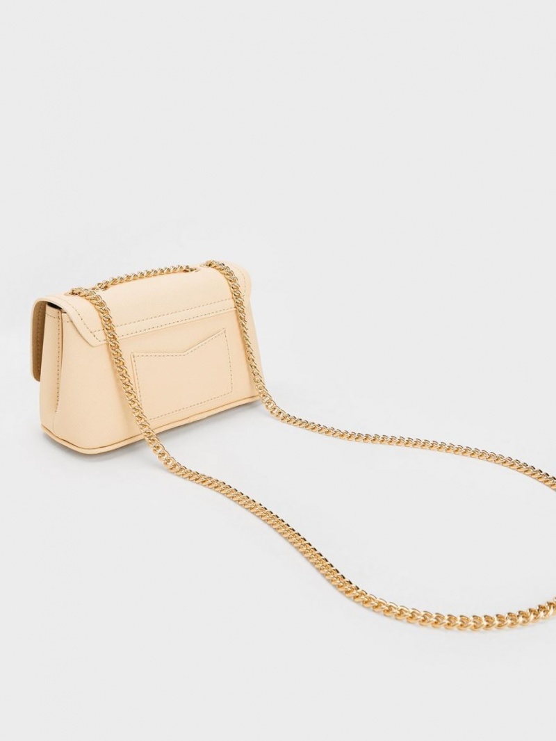 τσάντεσ ώμου Charles And Keith Alcott Push-Lock Chain Μπεζ | 13752-UJFH