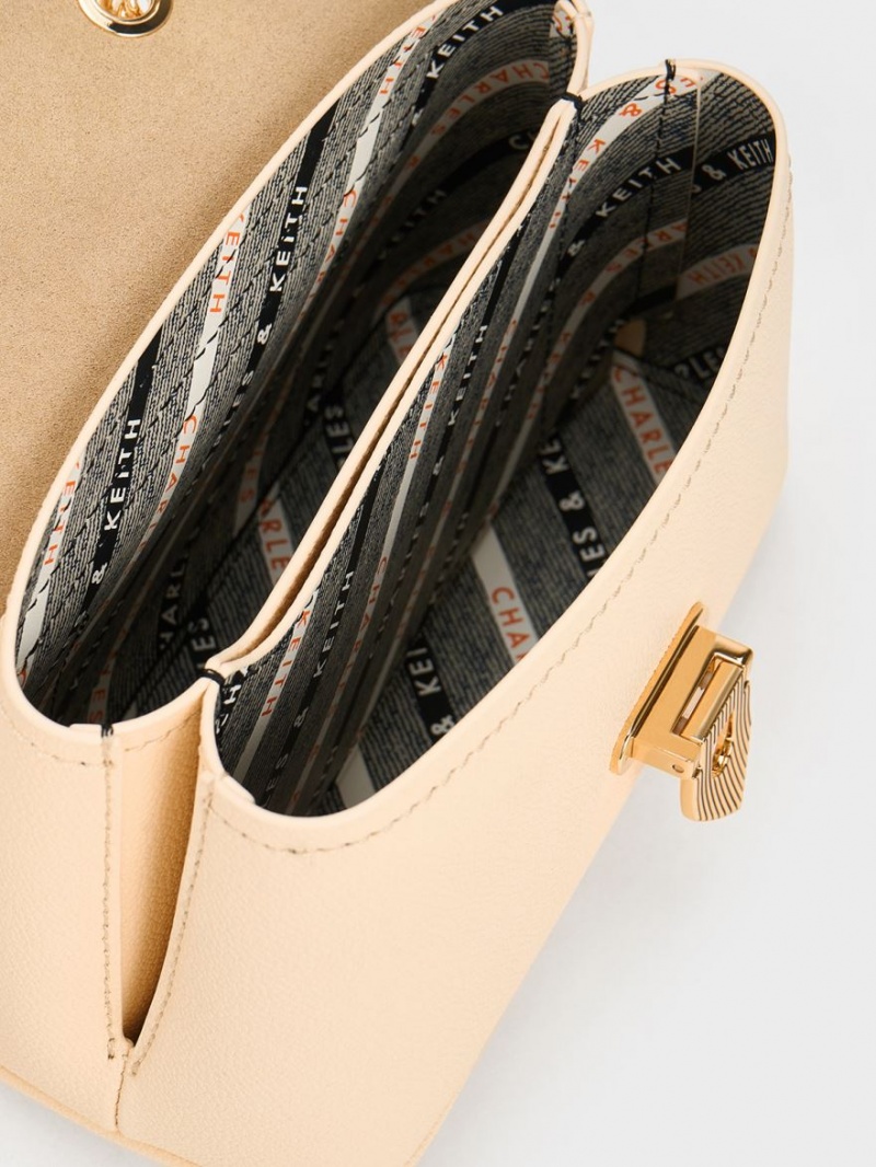 τσάντεσ ώμου Charles And Keith Alcott Push-Lock Chain Μπεζ | 13752-UJFH