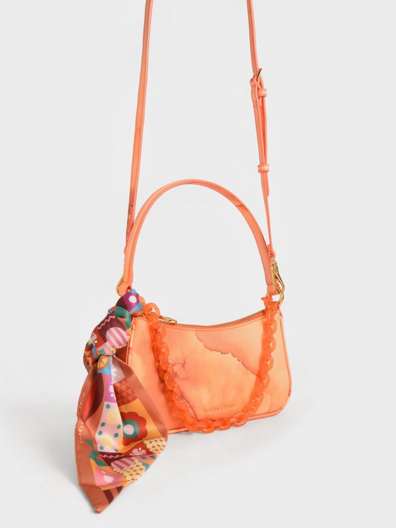 τσάντεσ ώμου Charles And Keith Alcott Scarf Chain-Link κοραλι | 82506-TZGH