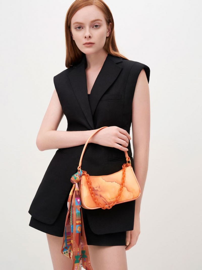 τσάντεσ ώμου Charles And Keith Alcott Scarf Chain-Link κοραλι | 82506-TZGH
