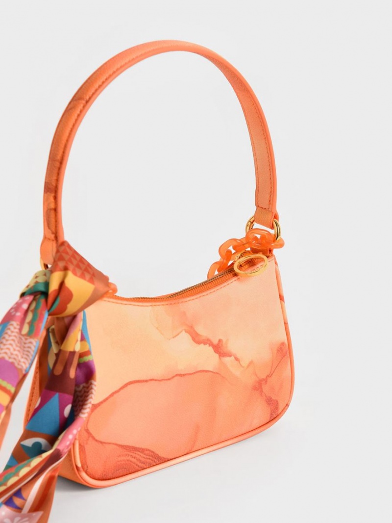 τσάντεσ ώμου Charles And Keith Alcott Scarf Chain-Link κοραλι | 82506-TZGH
