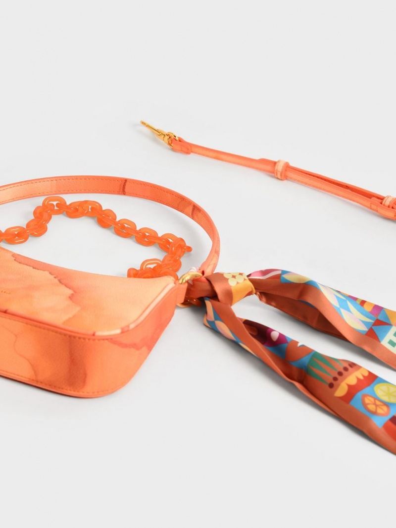 τσάντεσ ώμου Charles And Keith Alcott Scarf Chain-Link κοραλι | 82506-TZGH