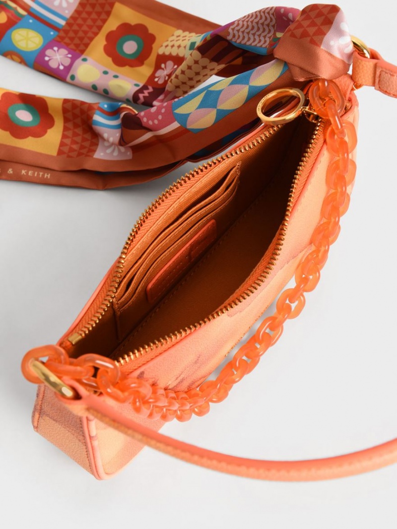 τσάντεσ ώμου Charles And Keith Alcott Scarf Chain-Link κοραλι | 82506-TZGH