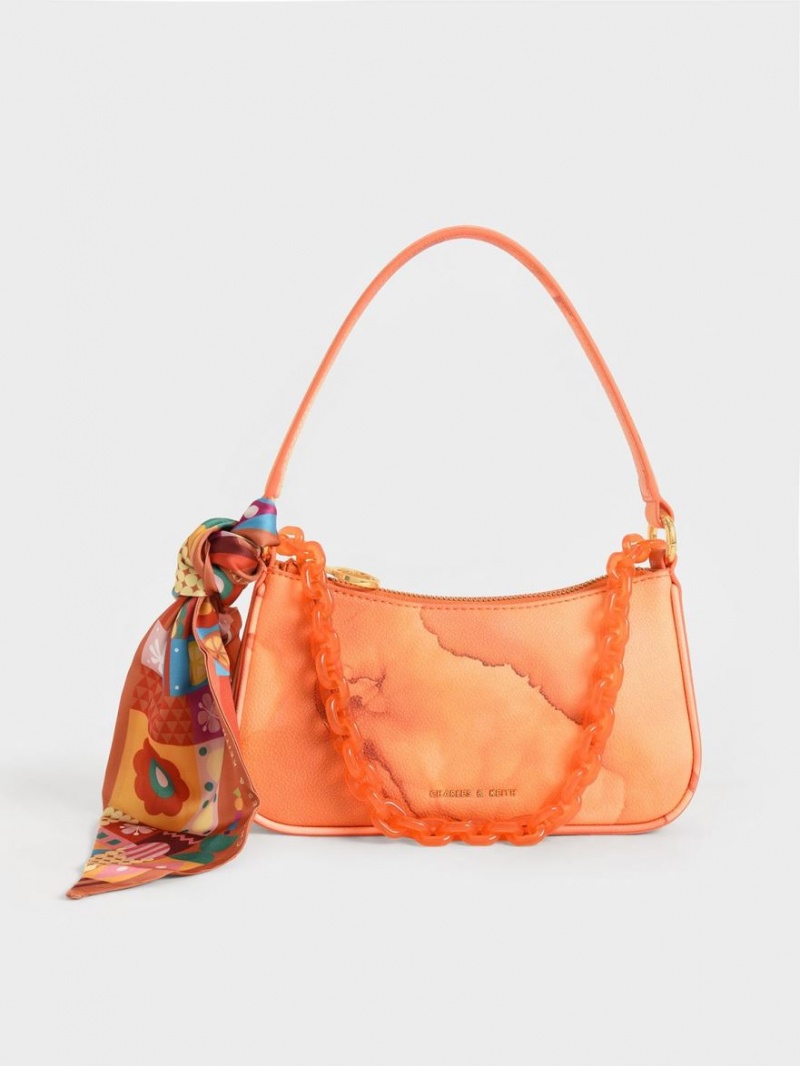τσάντεσ ώμου Charles And Keith Alcott Scarf Chain-Link κοραλι | 82506-TZGH